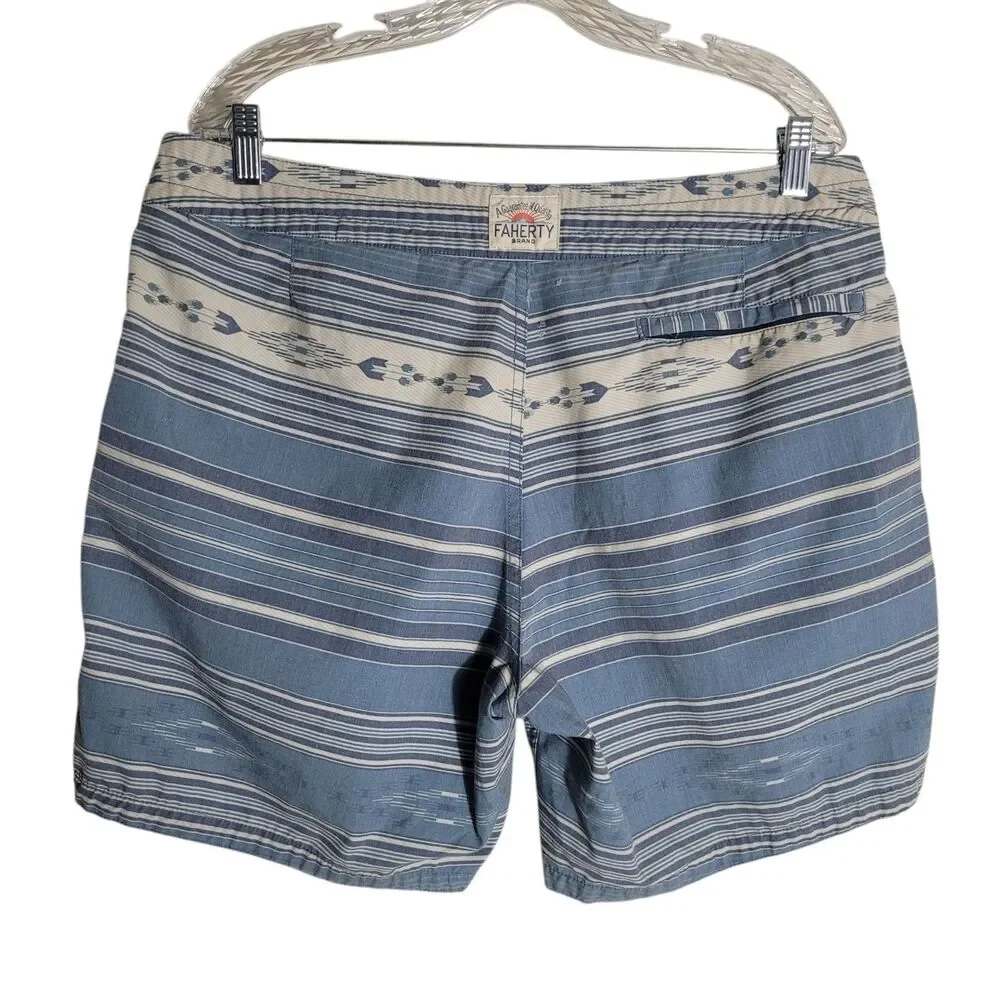 Faherty Board Shorts Men's Size 35 Blue Tribal Aztec Beach 7.5